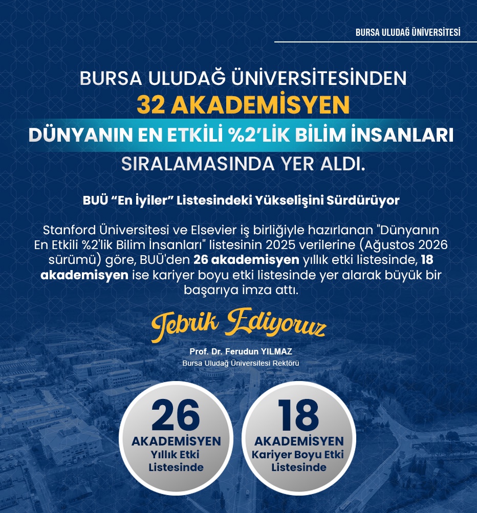 BÖLÜMÜMÜZ ÖĞRETİM ÜYESİ PROF. DR. MUHAMET EMİN ÖZDEMİR DÜNYANIN EN ETKİLİ BİLİM İNSANLARI LİSTESİNDE